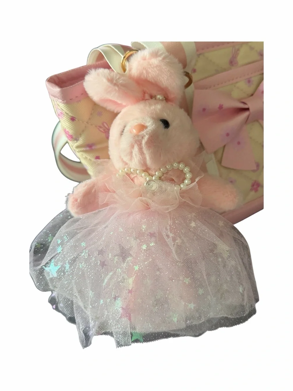 NWT-Under One Sky Pink and Cream Quilted Bunny Tote with Bow